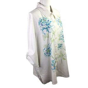 Napa Valley Linen Blend Beaded Sequin Plus Size Top 3/4 Sleeve Embellished